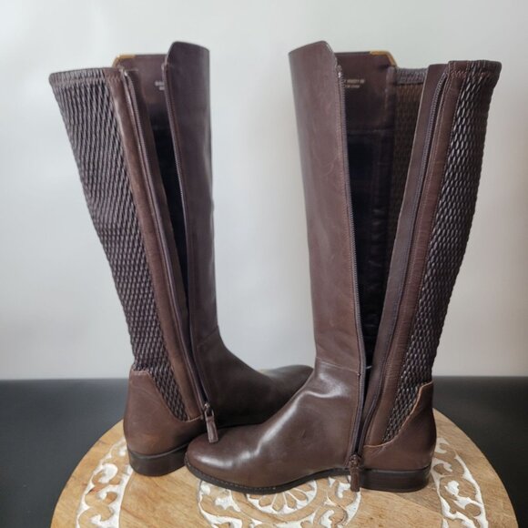 Cole Haan Rockland Chestnut Brown Leather & Stretch Riding/Knee-high Boots - Picture 5 of 12